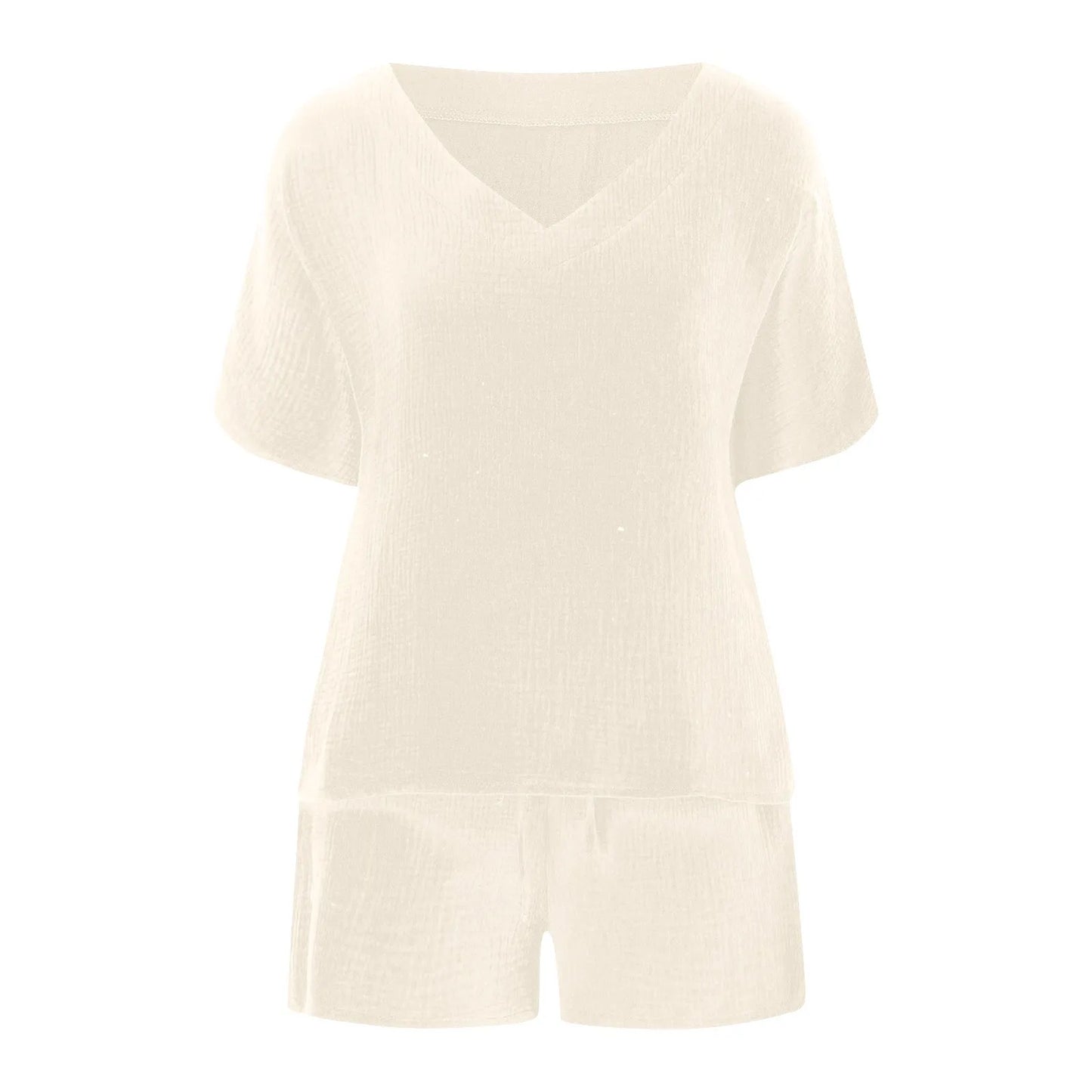 Fashion Casual Suit 2 Piece Sets Women'S Solid Color Summer Shorts and Short Sleeve Shirts Tops Two Piece Sets Linen Pants Sets