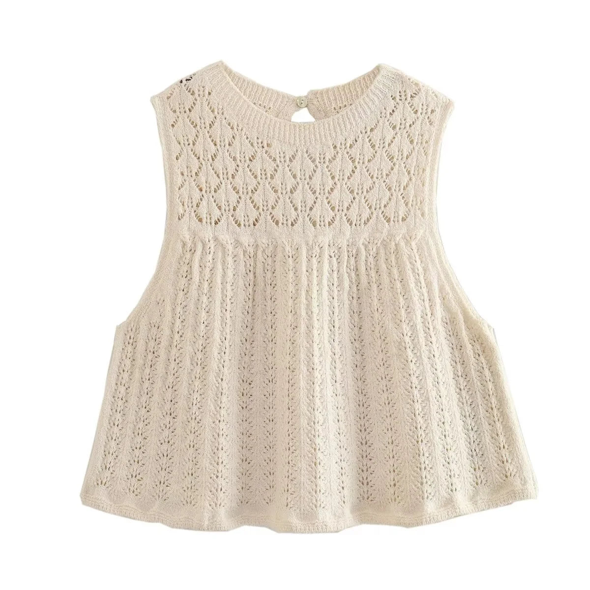 Women Knit Mesh Jacquard Skirts Sets Hollow Out O-Neck Sleeveless Vest A-Line Short Skirts Two Piece Sets Female Summer Outfit