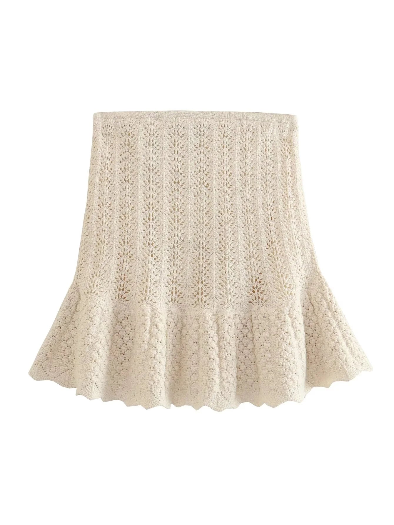 Women Knit Mesh Jacquard Skirts Sets Hollow Out O-Neck Sleeveless Vest A-Line Short Skirts Two Piece Sets Female Summer Outfit