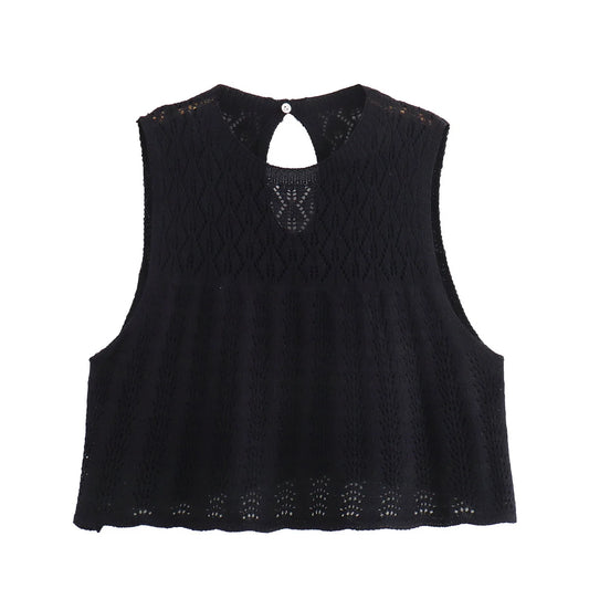 Women Knit Mesh Jacquard Skirts Sets Hollow Out O-Neck Sleeveless Vest A-Line Short Skirts Two Piece Sets Female Summer Outfit