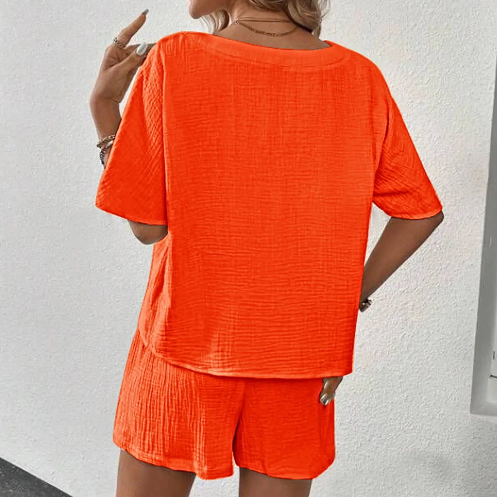 Fashion Casual Suit 2 Piece Sets Women'S Solid Color Summer Shorts and Short Sleeve Shirts Tops Two Piece Sets Linen Pants Sets